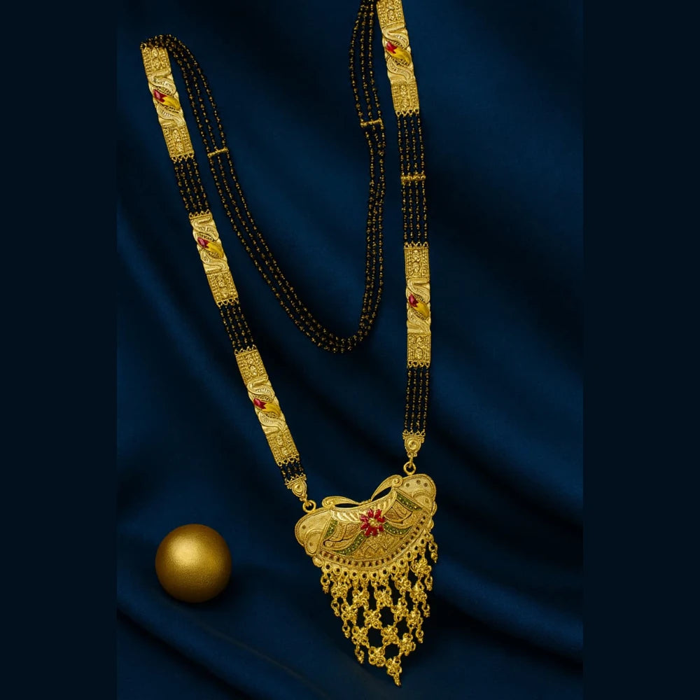 Zhome (ZevarHouse) 4-Layer Onegram Gold-Plated Ranihaar Mangalsutra with Big Pendant – Handmade Bridal Jewellery