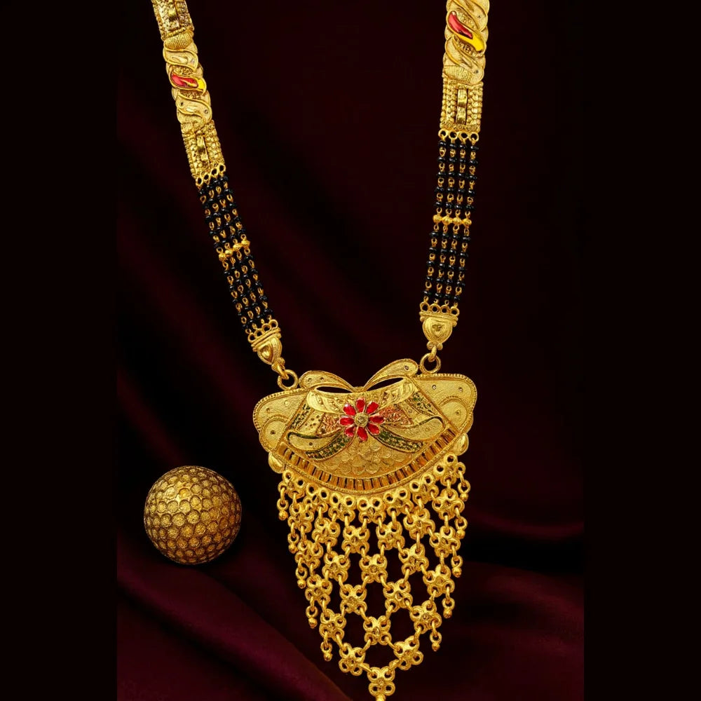 Zhome (ZevarHouse) 4-Layer Onegram Gold-Plated Ranihaar Mangalsutra with Big Pendant – Handmade Bridal Jewellery