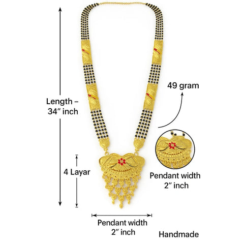 Zhome (ZevarHouse) 4-Layer Onegram Gold-Plated Ranihaar Mangalsutra with Big Pendant – Handmade Bridal Jewellery