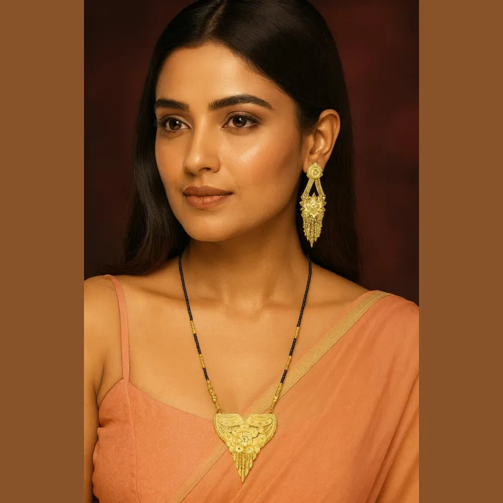 Traditional Handmade Gold-Plated Mangalsutra with Matching Earrings – 28”