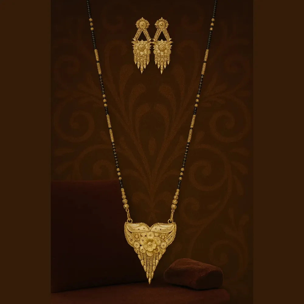 Traditional Handmade Gold-Plated Mangalsutra with Matching Earrings – 28”