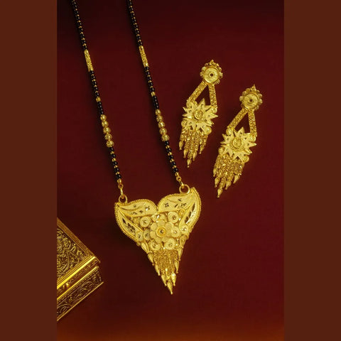 Traditional Handmade Gold-Plated Mangalsutra with Matching Earrings – 28”