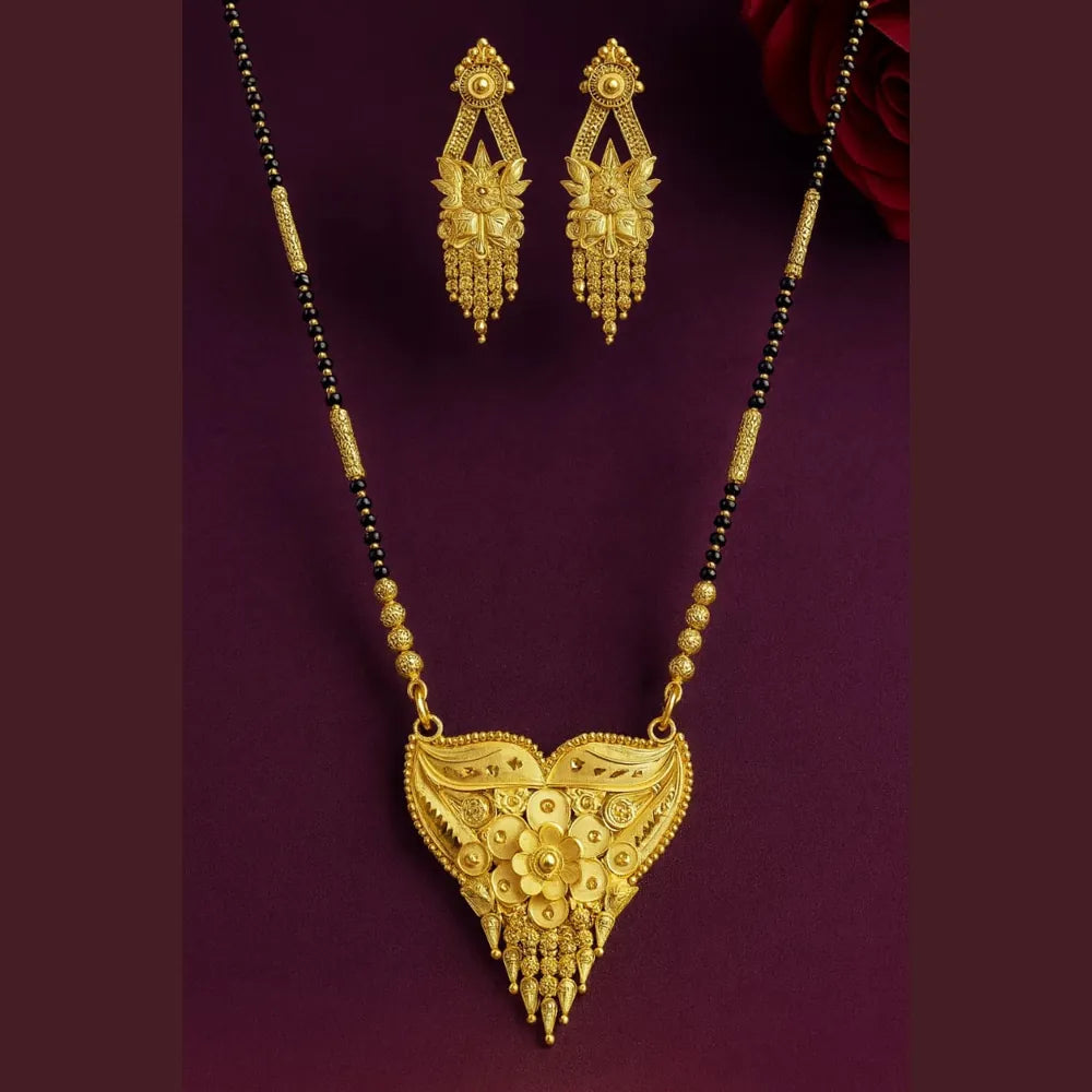 Traditional Handmade Gold-Plated Mangalsutra with Matching Earrings – 28”