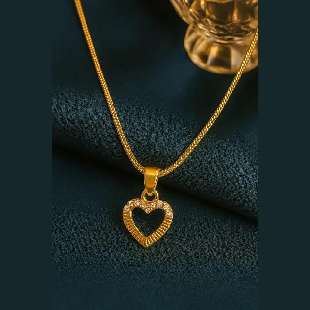 Zhome Gold-Plated Heart Pendant Necklace with CZ Stones – Handmade Premium Finish