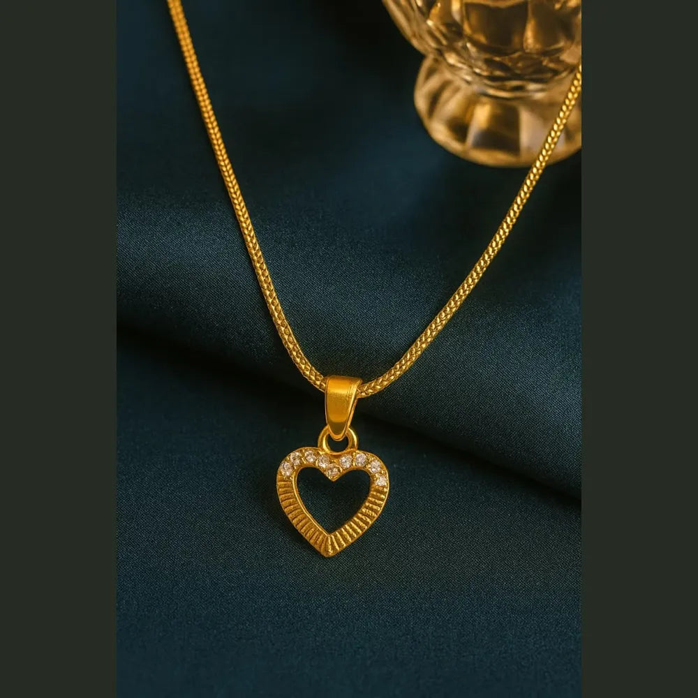Gold-Plated Heart Pendant with CZ Stones – Elegant Love Necklace
