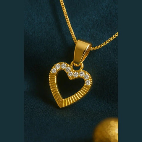 Zhome Gold-Plated Heart Pendant Necklace with CZ Stones – Handmade Premium Finish