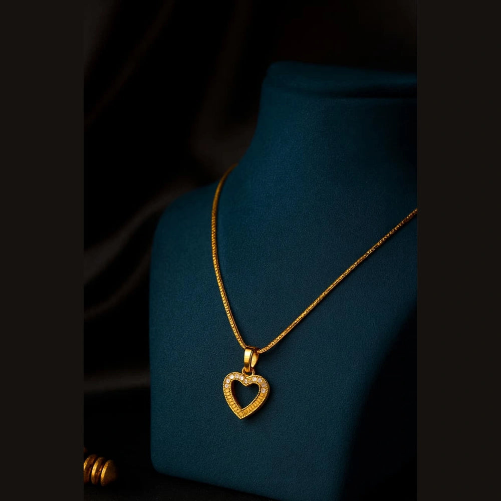 Zhome Gold-Plated Heart Pendant Necklace with CZ Stones – Handmade Premium Finish