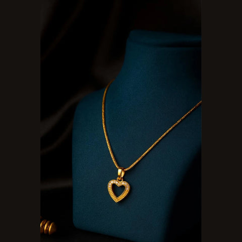 Zhome Gold-Plated Heart Pendant Necklace with CZ Stones – Handmade Premium Finish