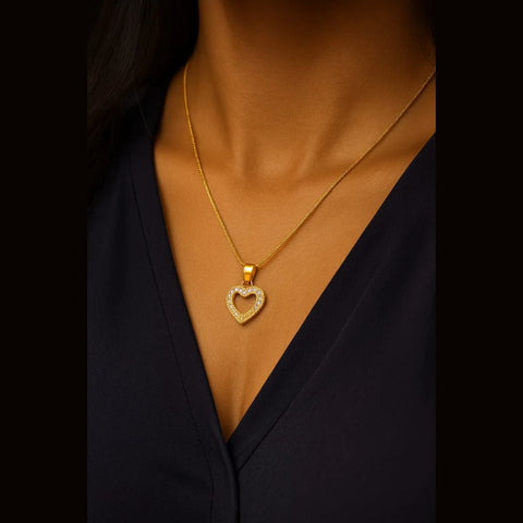 Zhome Gold-Plated Heart Pendant Necklace with CZ Stones – Handmade Premium Finish