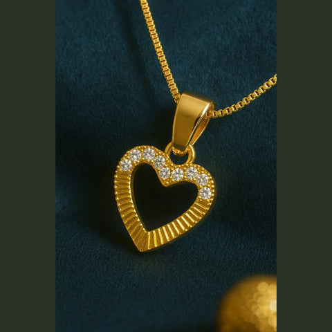 Gold-Plated Heart Pendant with CZ Stones – Elegant Love Necklace