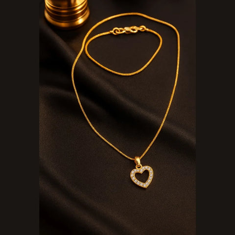 Zhome Gold-Plated Heart Pendant Necklace with CZ Stones – Handmade Premium Finish