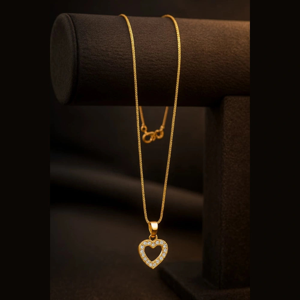 Zhome Gold-Plated Heart Pendant Necklace with CZ Stones – Handmade Premium Finish