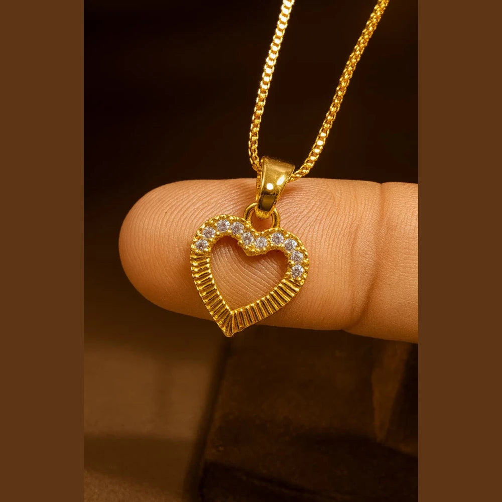 Gold-Plated Heart Pendant with CZ Stones – Elegant Love Necklace