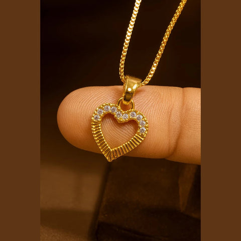 Gold-Plated Heart Pendant with CZ Stones – Elegant Love Necklace