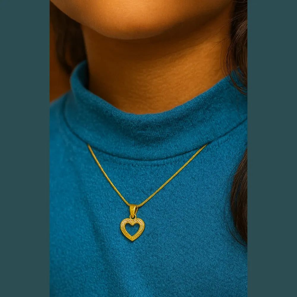 Gold-Plated Heart Pendant with CZ Stones – Elegant Love Necklace