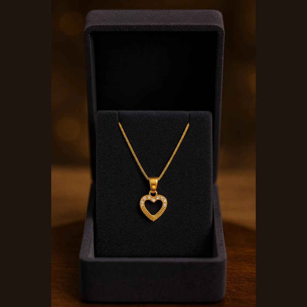 Gold-Plated Heart Pendant with CZ Stones – Elegant Love Necklace