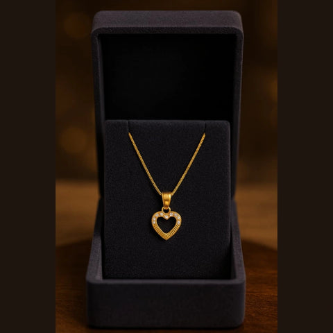 Gold-Plated Heart Pendant with CZ Stones – Elegant Love Necklace