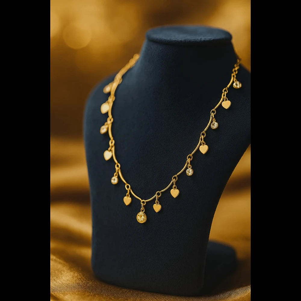 Zhome (ZevarHouse) Onegram Gold-Plated Heart Charm Necklace with AD Stones – Handmade Romantic Jewellery