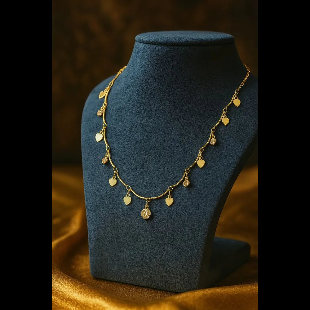 Product image of Zhome (ZevarHouse) Onegram Gold-Plated Heart Charm Necklace with AD Stones – Handmade Romantic Jewellery – image 1