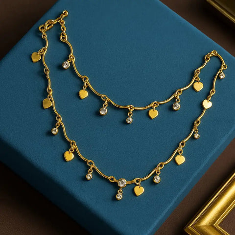 Zhome (ZevarHouse) Onegram Gold-Plated Heart Charm Necklace with AD Stones – Handmade Romantic Jewellery