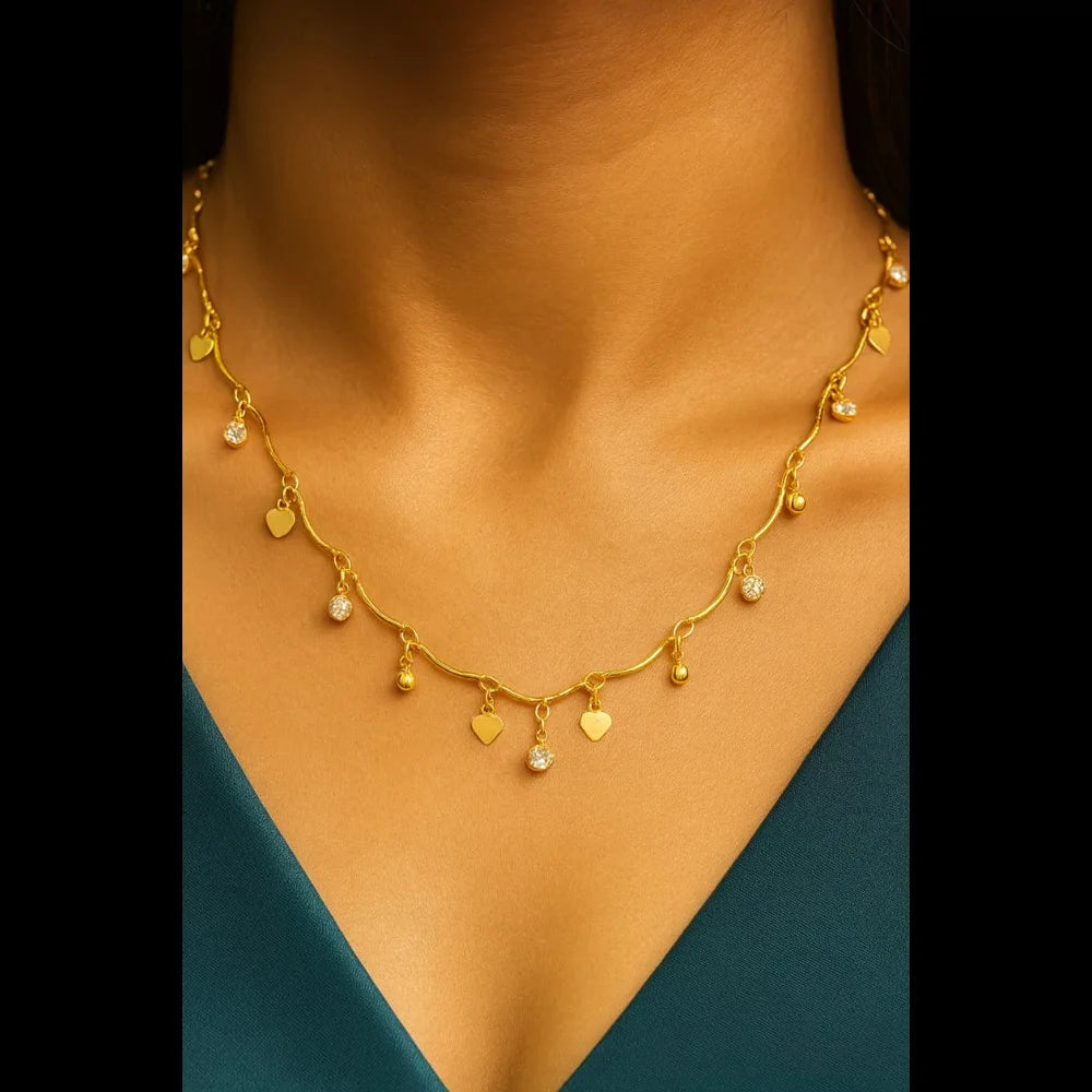 Zhome (ZevarHouse) Onegram Gold-Plated Heart Charm Necklace with AD Stones – Handmade Romantic Jewellery
