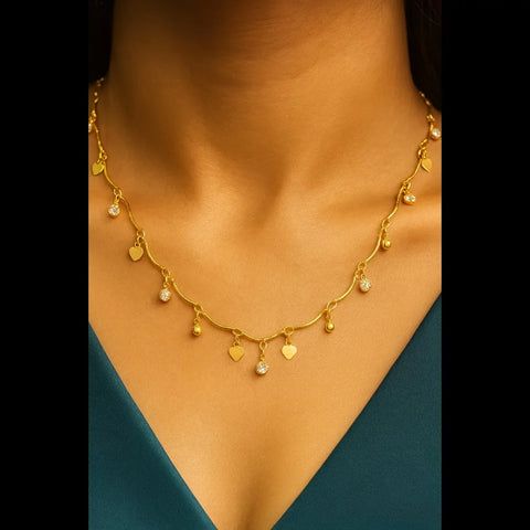 Zhome (ZevarHouse) Onegram Gold-Plated Heart Charm Necklace with AD Stones – Handmade Romantic Jewellery