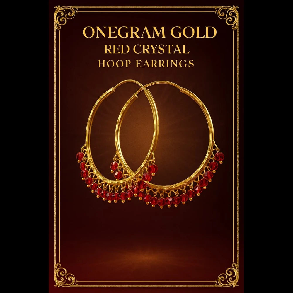 Gold Plated Red Crystal Hoop Earrings – Handmade Brass & Copper