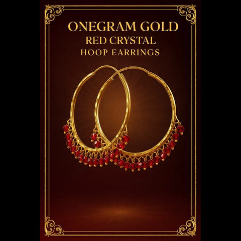 Gold Plated Red Crystal Hoop Earrings – Handmade Brass & Copper