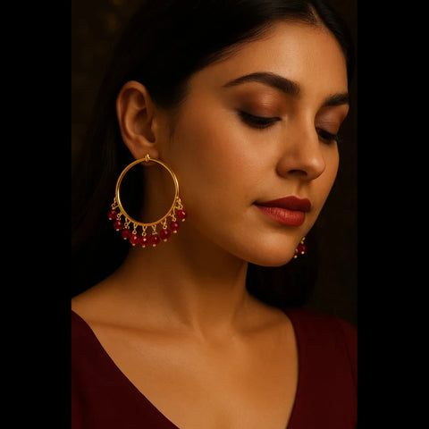 Gold Plated Red Crystal Hoop Earrings – Handmade Brass & Copper