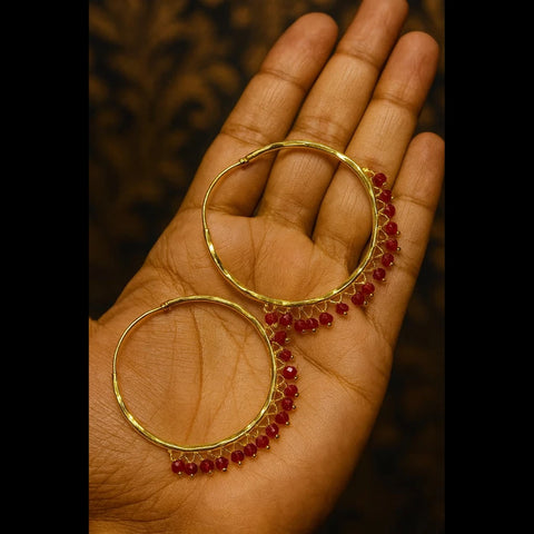 Gold Plated Red Crystal Hoop Earrings – Handmade Brass & Copper