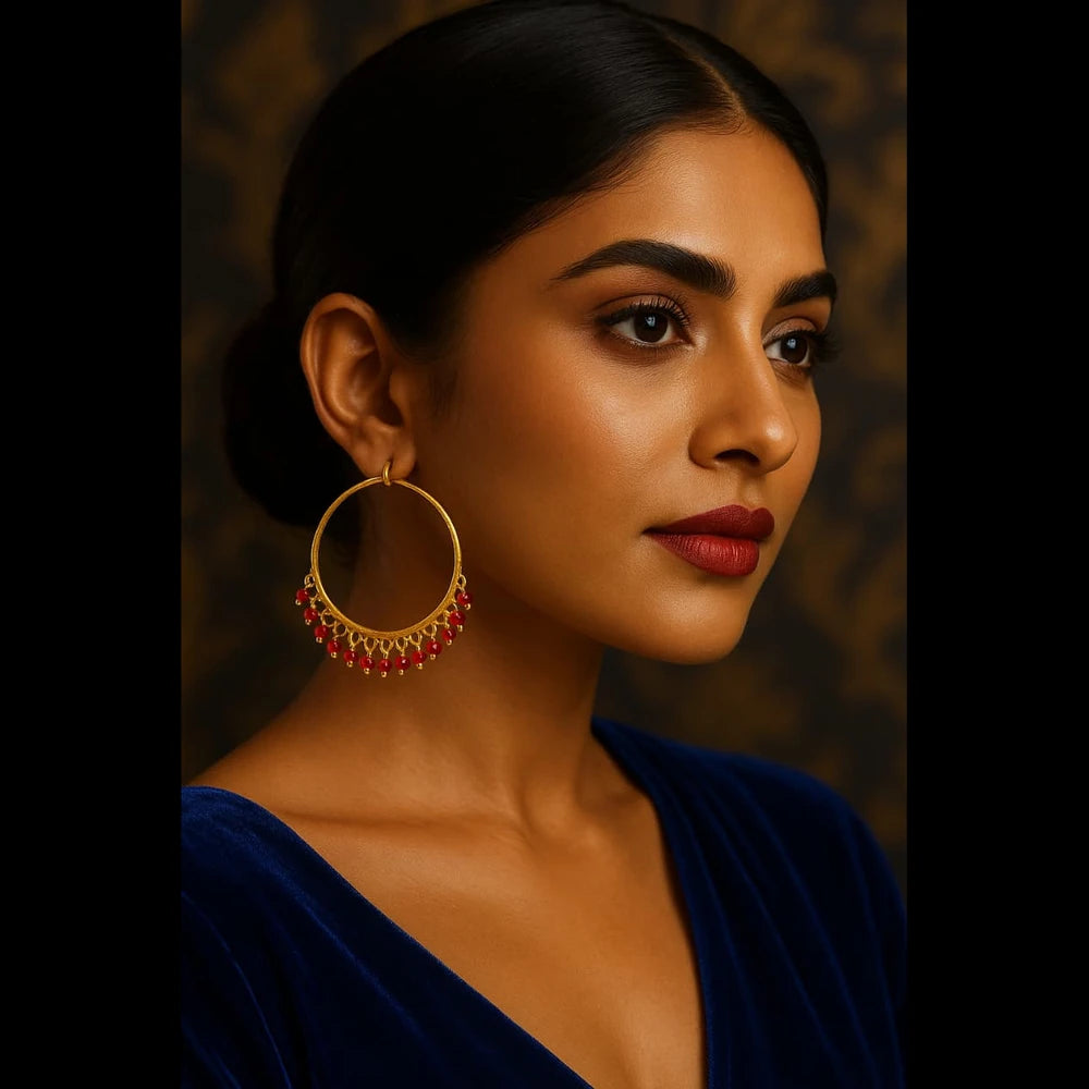 Gold Plated Red Crystal Hoop Earrings – Handmade Brass & Copper