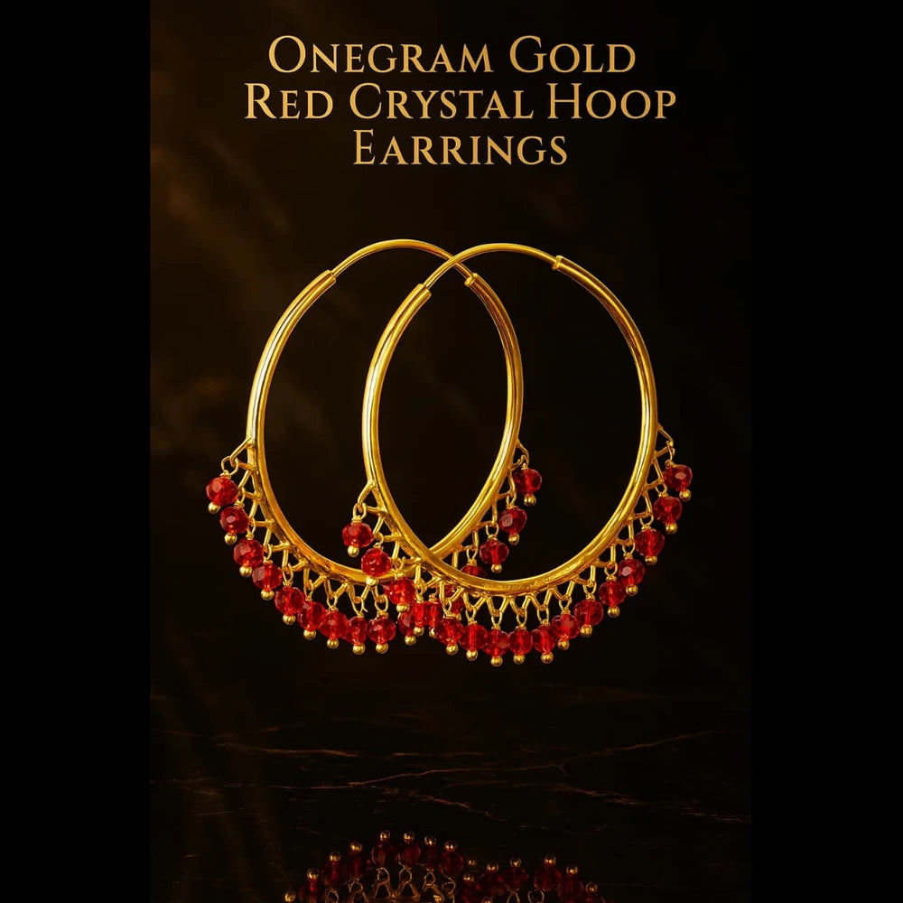 Gold Plated Red Crystal Hoop Earrings – Handmade Brass & Copper