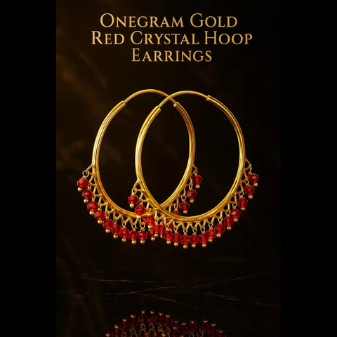 Gold Plated Red Crystal Hoop Earrings – Handmade Brass & Copper