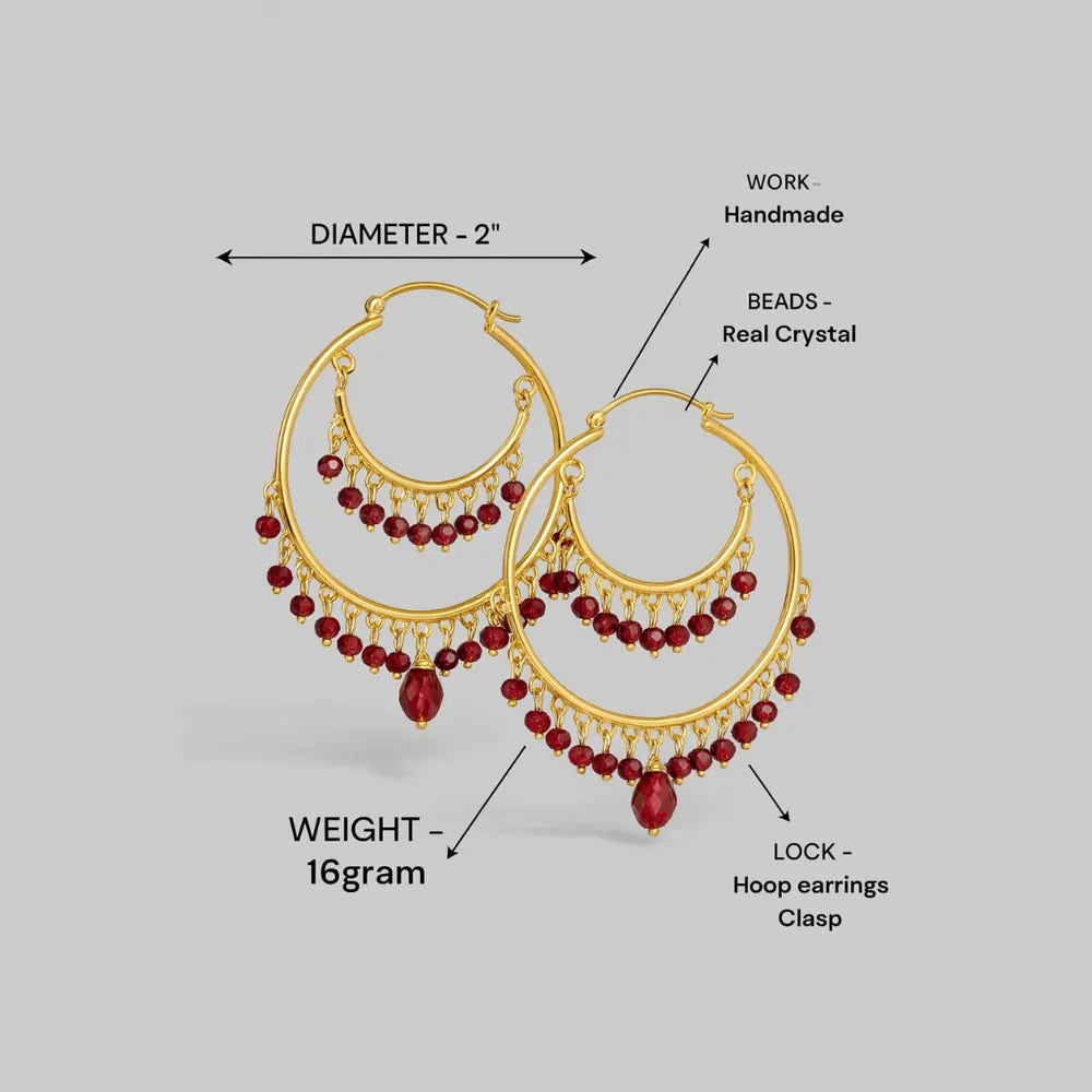 Gold-Plated Red Crystal Hoop Earrings for Women
