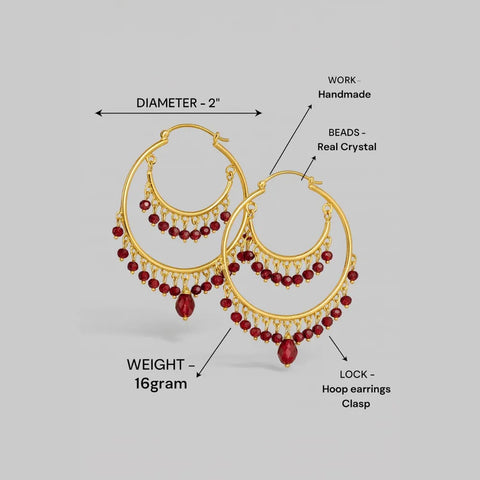 Gold-Plated Red Crystal Hoop Earrings for Women