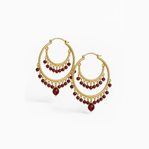 Gold-Plated Red Crystal Hoop Earrings for Women