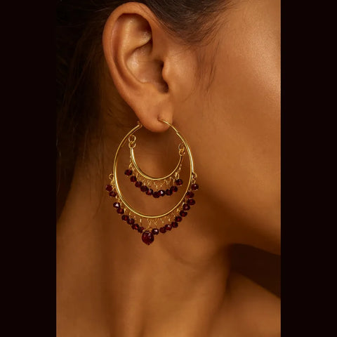 Gold-Plated Red Crystal Hoop Earrings for Women