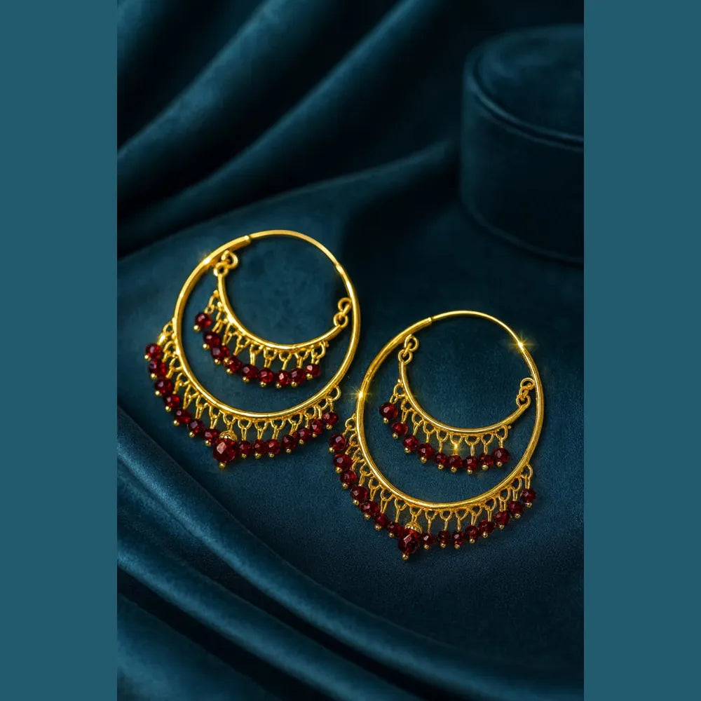 Gold-Plated Red Crystal Hoop Earrings for Women