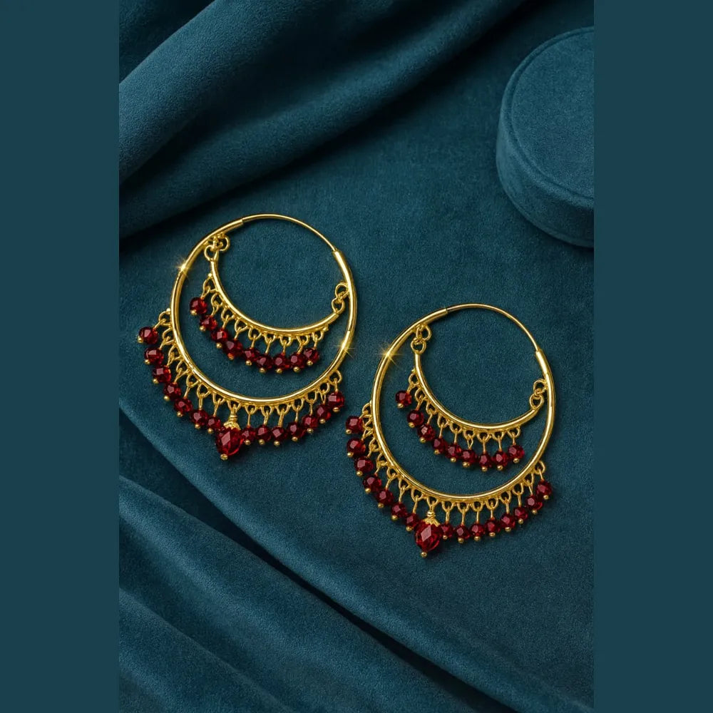 Gold-Plated Red Crystal Hoop Earrings for Women
