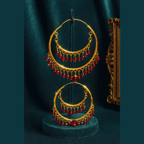 Gold-Plated Red Crystal Hoop Earrings for Women