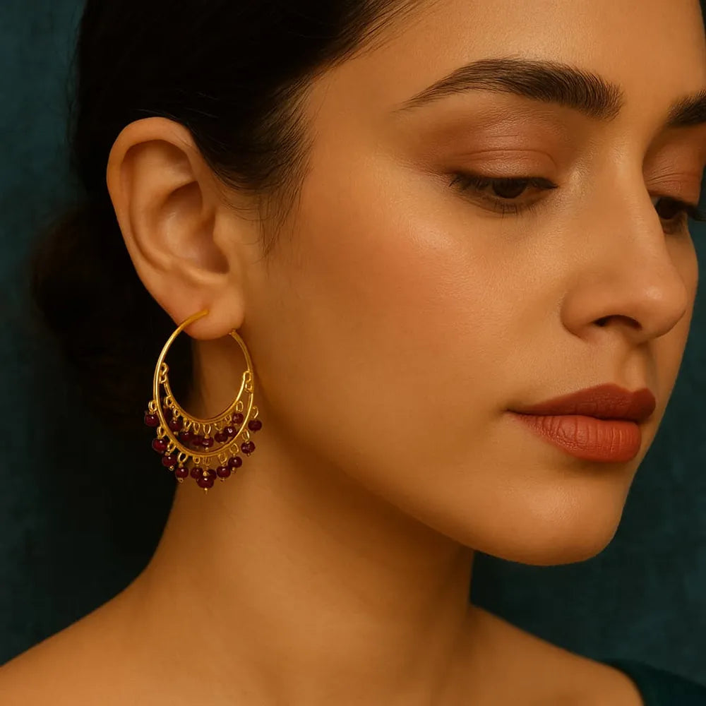 Gold-Plated Red Crystal Hoop Earrings for Women