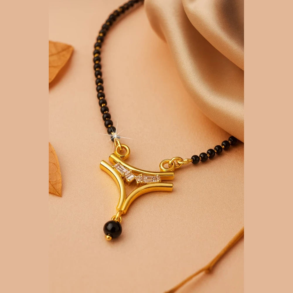 Elegant Gold-Plated Black Bead Mangalsutra with Pendant – 18 Inch | ZHome