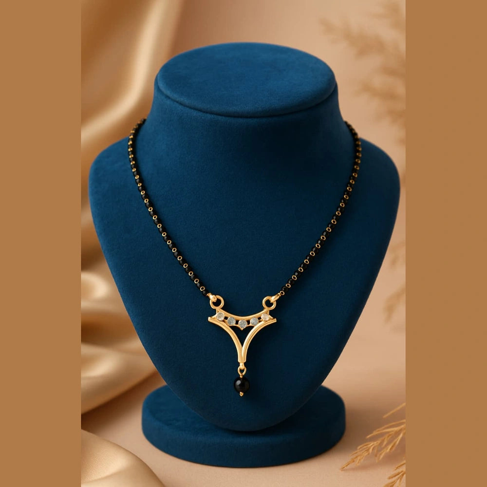 Elegant Gold-Plated Black Bead Mangalsutra with Pendant – 18 Inch | ZHome