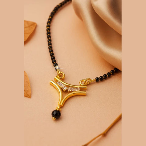 Elegant Gold-Plated Black Bead Mangalsutra with Pendant – 18 Inch | ZHome