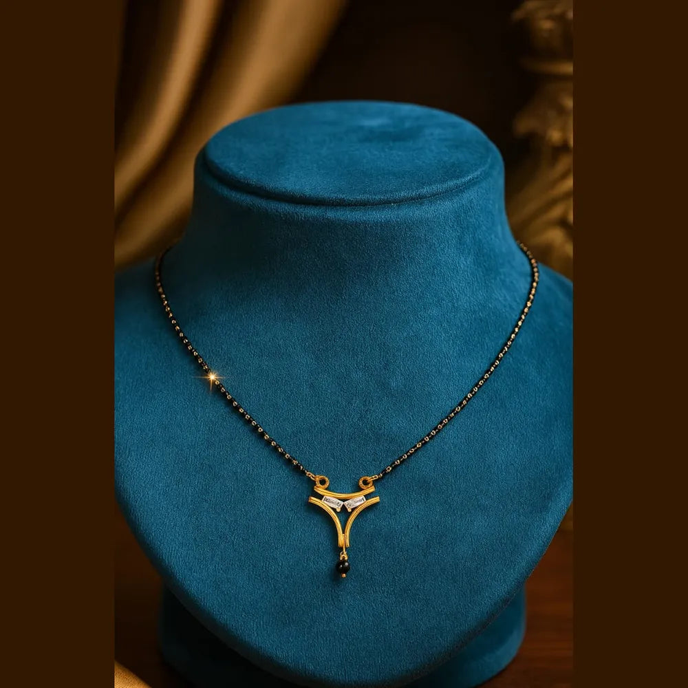 Elegant Gold-Plated Black Bead Mangalsutra with Pendant – 18 Inch | ZHome