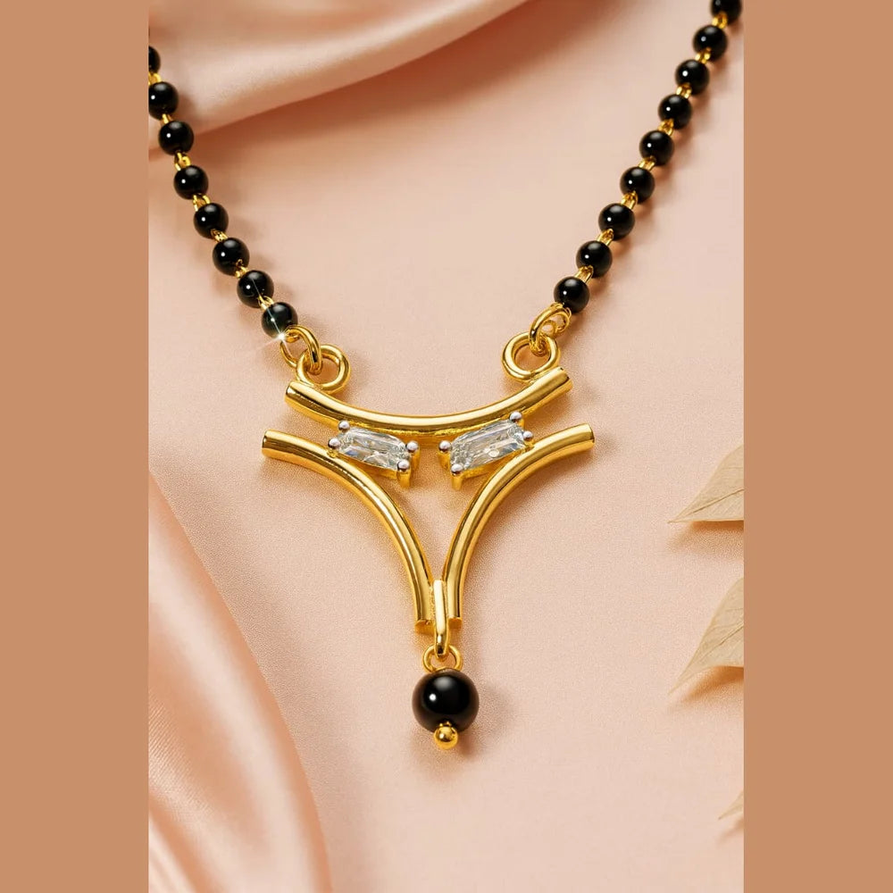 Elegant Gold-Plated Black Bead Mangalsutra with Pendant – 18 Inch | ZHome