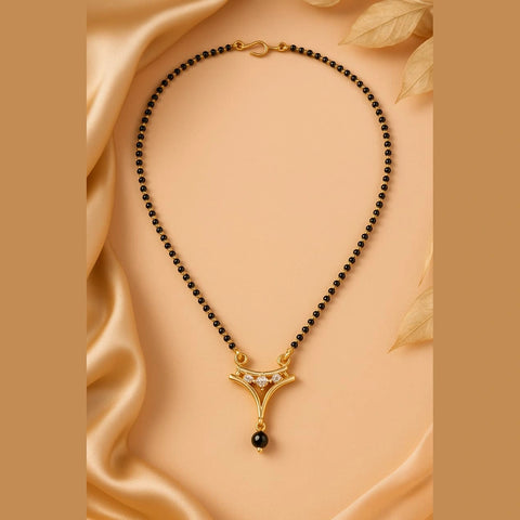 Elegant Gold-Plated Black Bead Mangalsutra with Pendant – 18 Inch | ZHome