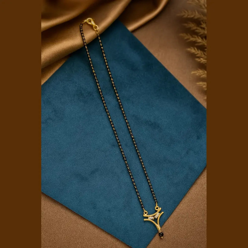 Elegant Gold-Plated Black Bead Mangalsutra with Pendant – 18 Inch | ZHome