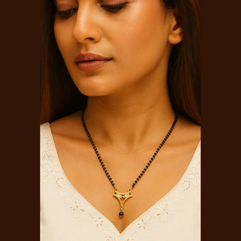 Elegant Gold-Plated Black Bead Mangalsutra with Pendant – 18 Inch | ZHome