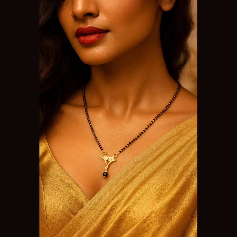 Elegant Gold-Plated Black Bead Mangalsutra with Pendant – 18 Inch | ZHome